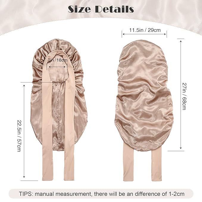 AWAYTR Long Satin Bonnet for Braids - Elastic Silk Hair Bonnets for Sleeping Night Cap Stretchy Tie Band for Women（Champagne）