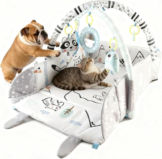 Puppy Play Gym & Cat Activity Mat,with Interactive Cat & Dog Toys,Multi - Functional Gym for for Fun, Exercise & Rest