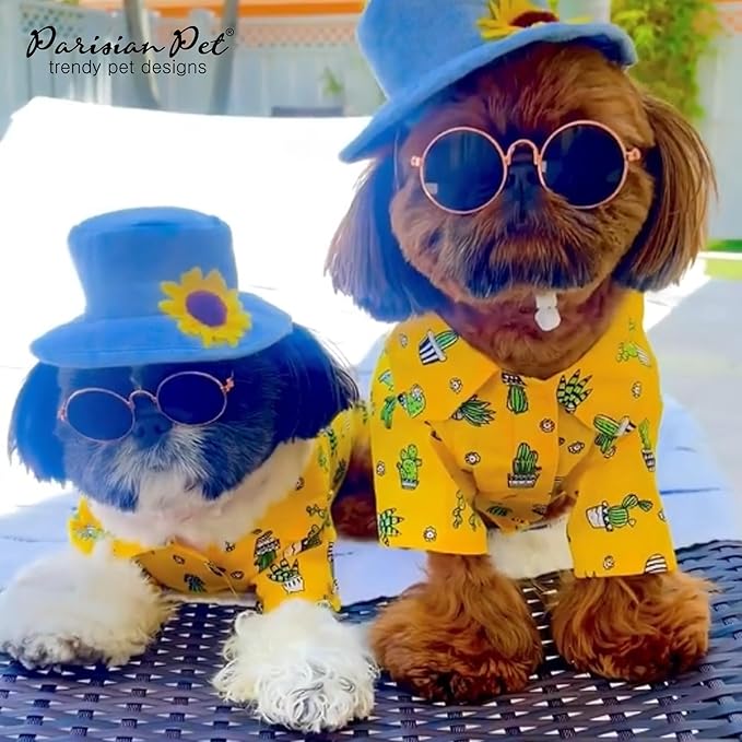 Parisian Pet Cactus Cap Dog Beach Outfit - 100% Cotton Summer Clothes - Stylish Dog Costume - Breathable, Cool & Machine Washable - XL