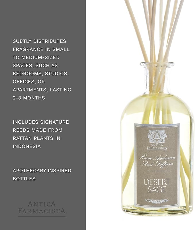 Antica Farmacista Home Ambiance Diffuser - Long-Lasting Reed Scent Diffuser - Luxury Room Freshener Gift - Desert Sage, 8.45 fl oz