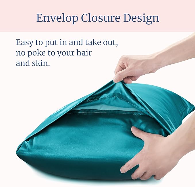 BEDELITE Satin Pillowcase for Hair and Skin, Super Soft and Cooling Similar to Silk Pillow Cases 2 Pack with Envelope Closure, Gift for Women Men(20"x36" King Size, Teal)