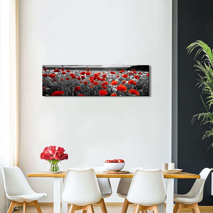 Nature Poppy Wall Art Red and Black Wall Decor Wildflower Field Landscape