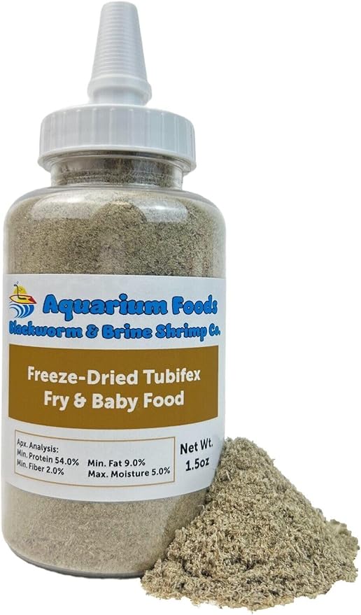 Aquatic Foods Inc. Tubifex Worm Powder Fry & Baby Food for Freshwater Fish, Marine Fish, Baby Pondfish, Corals, Anemones, All Tiny Nanofish, Fry and Babies…1.5oz Lg Squeeze Bottle