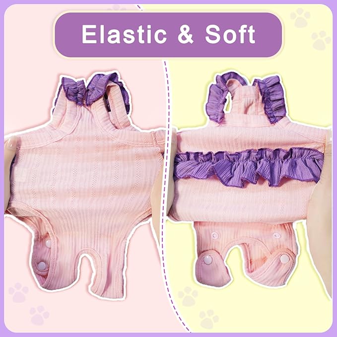 Cat Recovery Suit,Kitten Onesie After Surgery,E-Collar Alternative for Abdominal Wound and Skin Diseases,Soft Breathable Bodysuit After Spay（Pink-l）