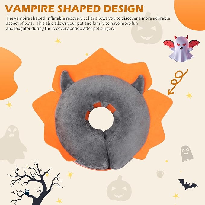 IEUUMLER Inflatable Recovery Dog Collar, Protective Donut Cone, Adjustable Soft Collar for Dog and Cat After Surgery Prevent from Biting & Scratching EU002 - Grey Demon M