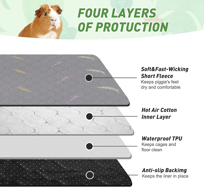 2Pcs Guinea Pig Cage Liners,Guinea Pig Fleece Cage Liners28''X70'' Super Absorbent Washable Pee Pads Reusable for Rabbit Hamster Chinchilla