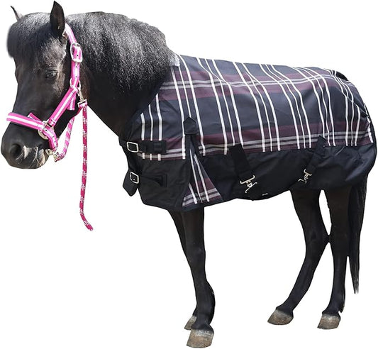 600 Denier Ripstop Mini Horse Blanket - 0g Fill Lightweight, Waterproof Breathable Miniature Pony/Donkey Turnout Rain Sheet Redplaid 45