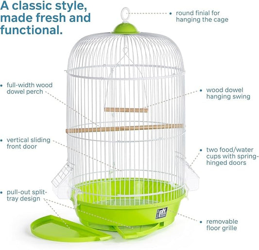 Elegant Escape Small Round Bird Cage with Graceful Design, Durable Metal Construction, Compact Size, and Comfortable Space Green