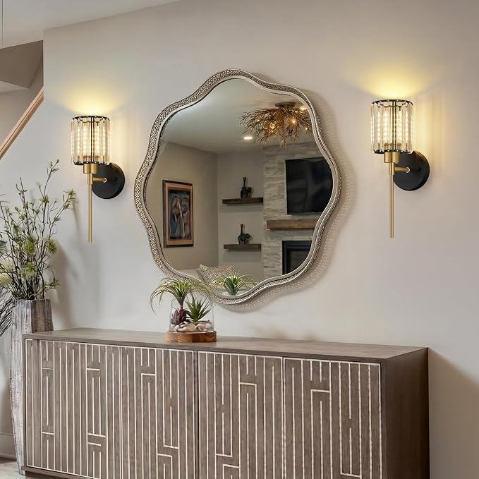 Crystal Battery Operated Wall Sconces, 12 Colors and 3CCT Dimmable Crystal Wall