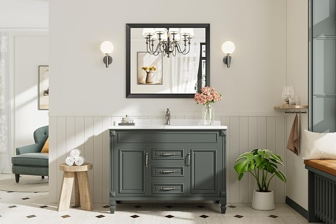 Briivue 36x32 Inch Black Bathroom Mirror