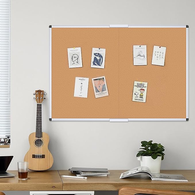 VIZ-PRO 60" x 36" Large Cork Bulletin Board, Foldable & Wall-Mounted Notice Pin