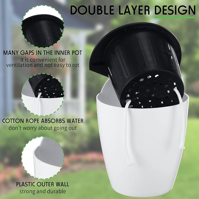 Yungyan 20 Sets 5" Self Watering Hanging Planter White Lazy Flower Pots Plastic