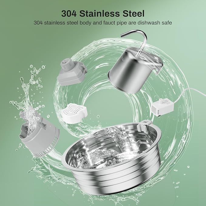Cat Water Fountain, 4L/135OZ Stainless Steel Pet Fountain with 6 Filters Dog Water Dispenser, Dog Water Bowl Cat Drinking Fountains Watering Supplies with Ultra-Quiet Pump for Pets Indoor