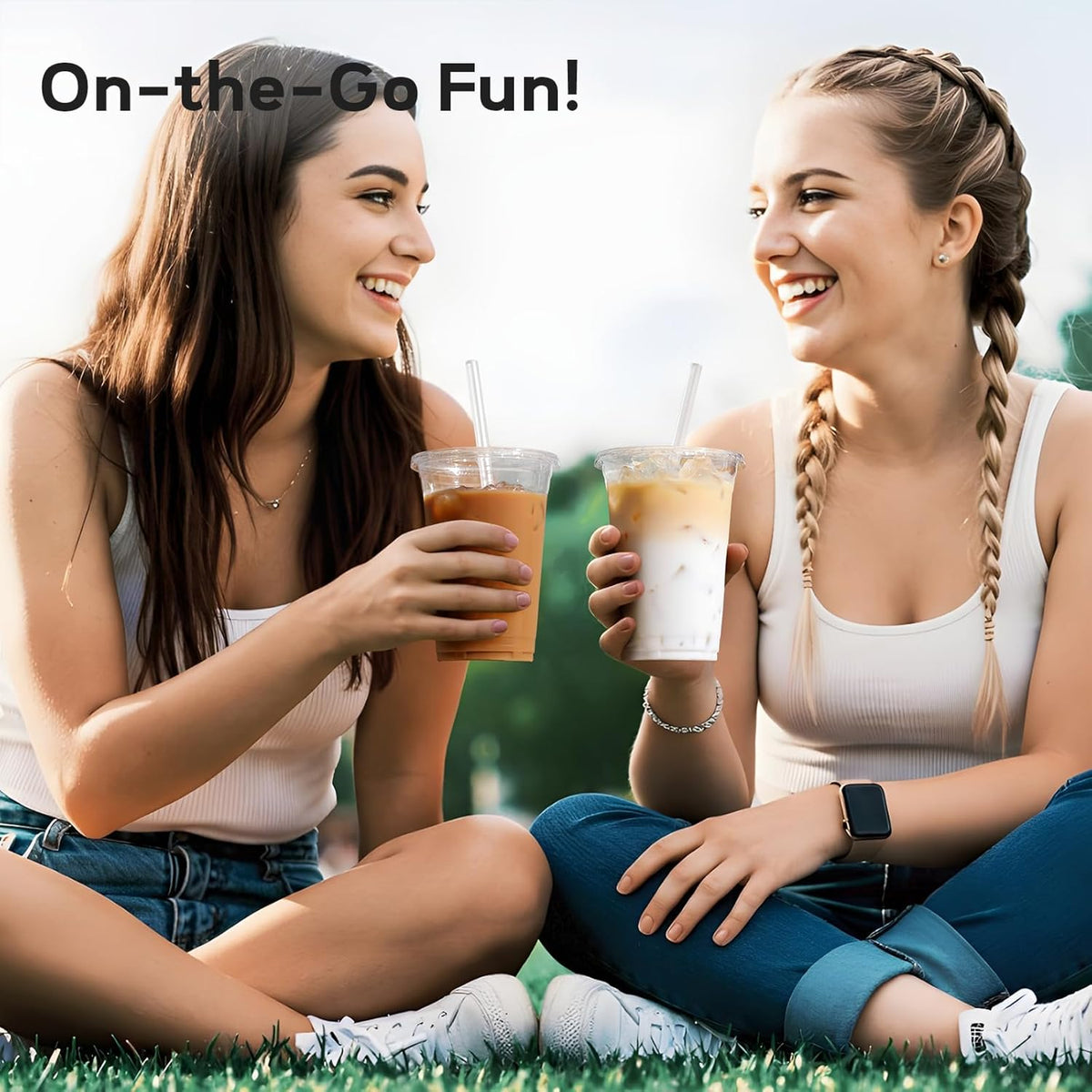 AOZITA 100 Pack - 16 oz Clear Plastic Cups with Lids and Straws, Food Safe Disposable Iced Coffee Cups for Cold Beverages, Smoothies, Iced Coffee, Leak-Proof, BPA-Free