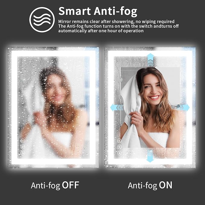 Koonmi 48"x32" LED Mirror for Bathroom, 90CRI Anti-Fog Vanity Mirror