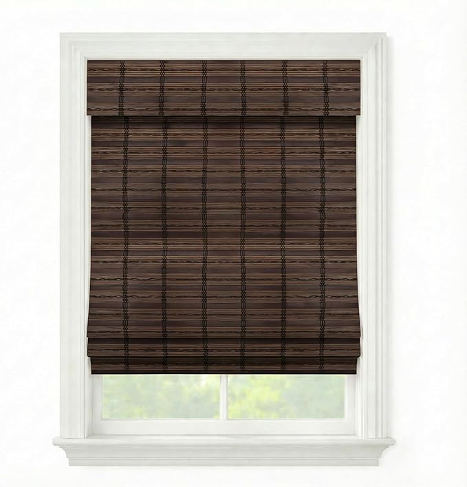 Cordless Woven Wood Roman Shades, 64W x 60H, Sarasota Cocoa, Sizes 20-72 Wide
