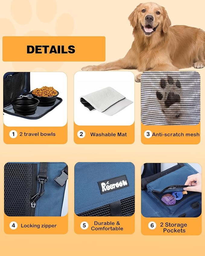 Extra Large Dog Crate with 2 Foldable Bowl, 36 Inch Collapsible Travel Dog Crate Kennel with Soft Blanket for Medium Dogs,Indoor & Outdoor (36" L x 25" W x 25" H, Navy)