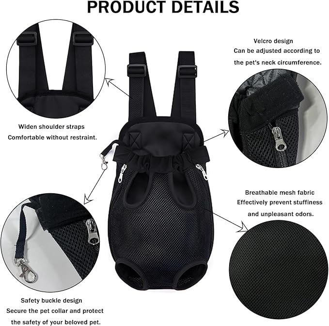 Pet Carrier Backpack, Adjustable Pet Front Carriers for Small Medium Dogs Cats 5-18 Lbs, Legs Out, Dog Cat Carrier Backpack for Hiking,Camping,Traveling,Cycling (Black,Large（Fit:10-18lb）)
