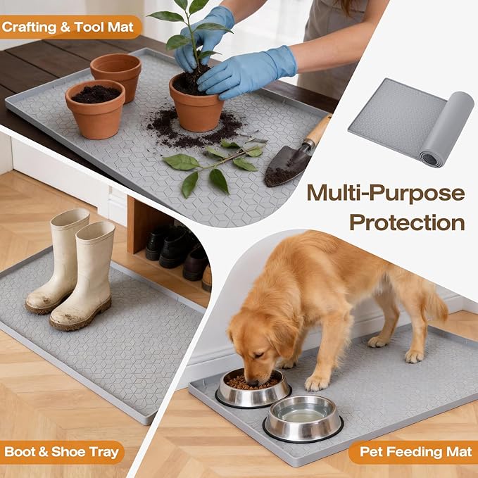 TRZZ Silicone Waterproof Under Sink Mat 22" x 19", Drip Tray and Cabinet Liner for Kitchen and Bathroom, Prevents Water Damage and Organizes Cabinets (Beige)