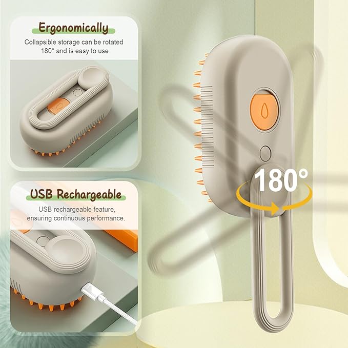 New Cat Steam Brush, 3 in 1 Pet Steam Groomer Brush, Rechargeable Pet Steam Groomer Comb for Massaging and Cleaning Shedding Pets Hair, Multifunctional Hair Removal Comb for Cats Dogs (White)