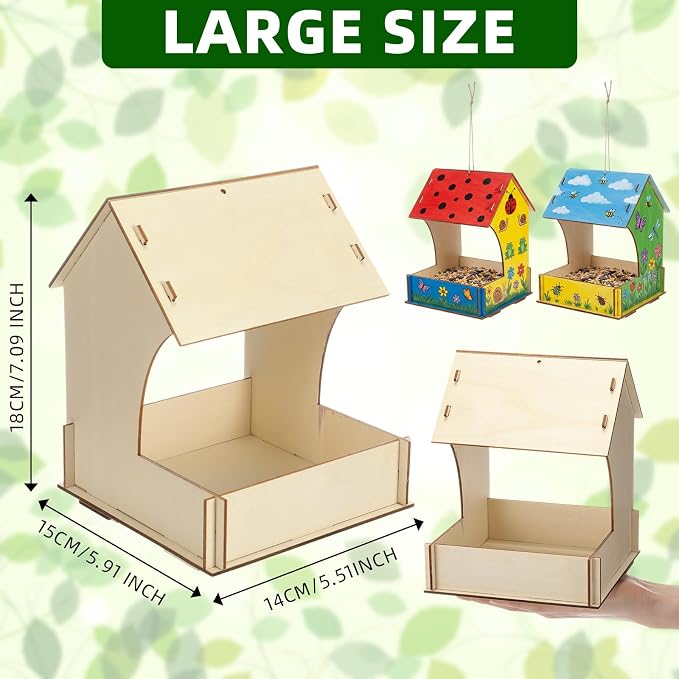 DoubleFill 24 Pack Bird Feeder Kits Bulk Wooden DIY Birdhouse Kits Unfinished Bird Feeder Birdhouse to Paint Wood Craft for Educational Fun Art Outdoor Activities Gifts
