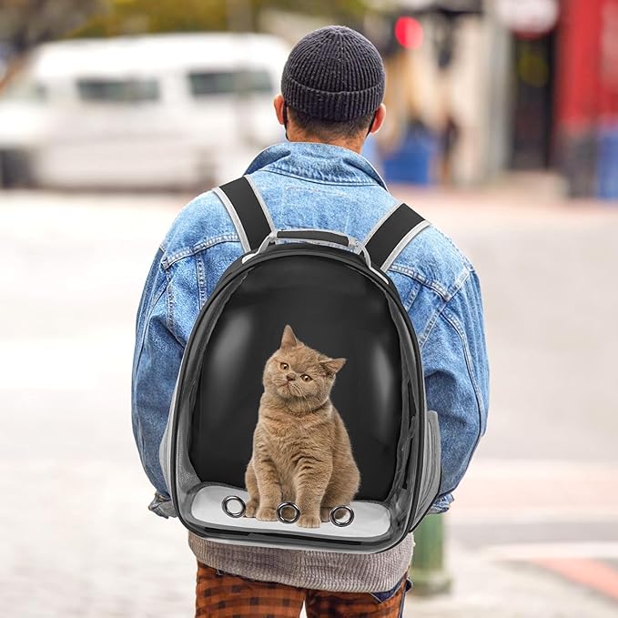Active Cooling Pet Backpack Carrier with Side Fan,Airline Approved Transparent Bubble Backpack for Cats, Dogs, Puppies Enhanced Ventilation for Travel, Hiking, Camping (Black)