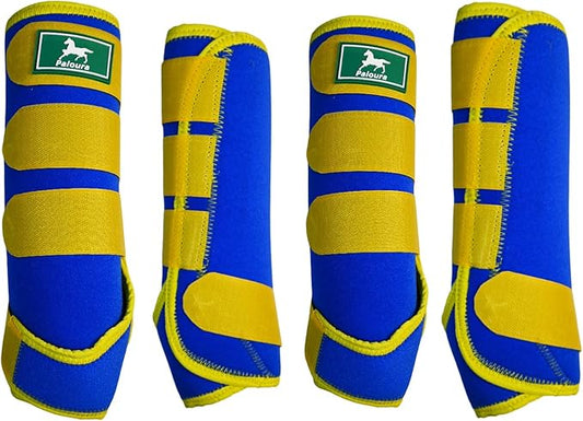 Equine Sport Horse Boots Set of 4 – Neoprene Leg Protection with Durable Hook & Loop Straps, Breathable & Comfortable Fit for Training, Riding, and Performance（Blue, Medium）