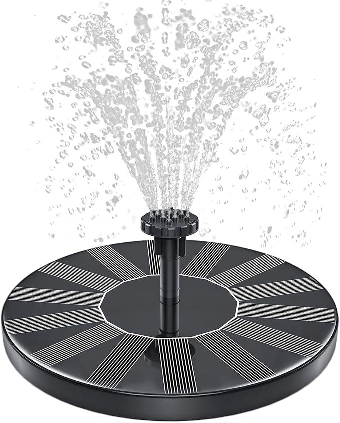 Solar Fountain, 1.5W Solar Bird Bath Fountains Pump Floating Solar Powered Water Fountain with 6 Nozzles and Fixer, Solar Fountain for Bird Bath, Outdoors, Garden, Pond, Pool