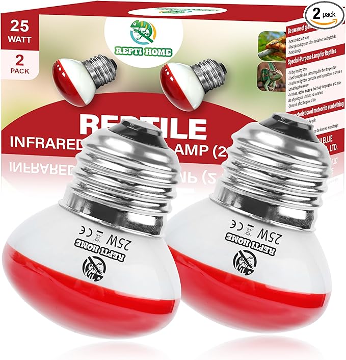 Infrared Reptile Heat Lamp, UVA Red Heat Light Bulb 25W, 2 Pack Reptile Heat Bulb, Infrared Basking Spot Light for Snake, Leopard Gecko, Turtle, Lizard