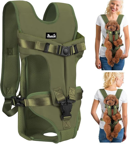 Lukovee Dog Backpack Carrier, Legs Out Easy-fit Dog Front Carrier for Small Medium Dogs, Adjustable Hands Free Dog Chest Carrier for Hiking Cycling (Green,X-Large)