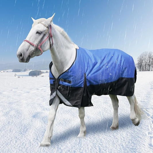 75” Winter Horse Blanket, 1200D Waterproof Poly Horse Turnout Blanket, Tear-Resistant Thick Horse Blanket with Snuggit 220g Filling, Breathable Warmth Turnout Blankets for Horse