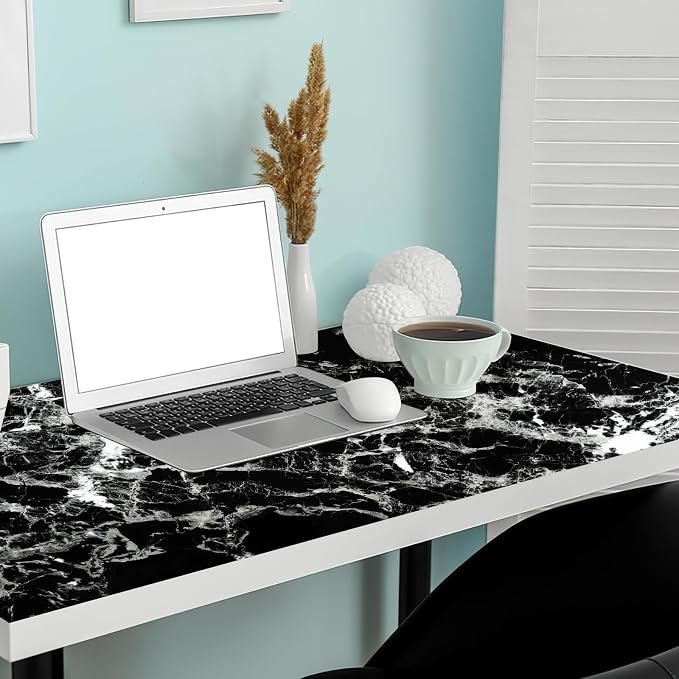 Arthome Black Marble Contact Paper, Peel and Stick Black Silver Paper, Self
