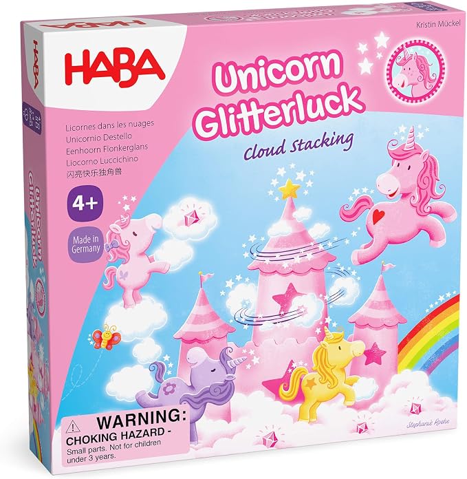 HABA Unicorn Glitterluck Cloud Stacking - Cooperative Kids Board Game - Unicorn Games and Unicorn Gifts- Ages 4+ Made in Germany