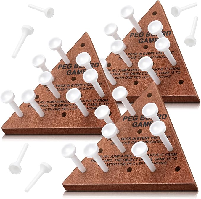 Zhanmai 10 Sets Wooden Triangle Peg Travel Game, White Peg Dark Brown Board