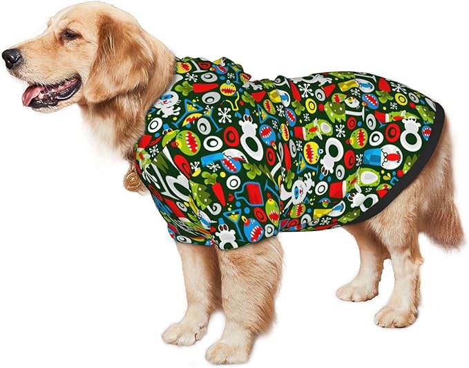 Christmas Green Monster Hoodie,Christmas Cosplay Dog Clothes with Pocket and Hat Winter Clothes Sweaters X-Large