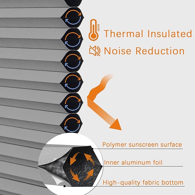 Persilux Blackout Cellular Shades Cordless Window Shades Bottom up Pleated Window Blinds Thermal Insulated Honeycomb Blinds for Windows, Home and Office, Dark Grey, 40" W x 72" H