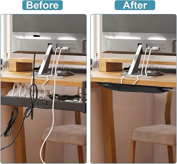 Under Desk Cable Management Net, 36PCS Under Table Cord Management Mesh Organizer Flexible Wire Hiders, Extra Large Capacity Wire Management Kit Under Desk, Fits Most Tables
