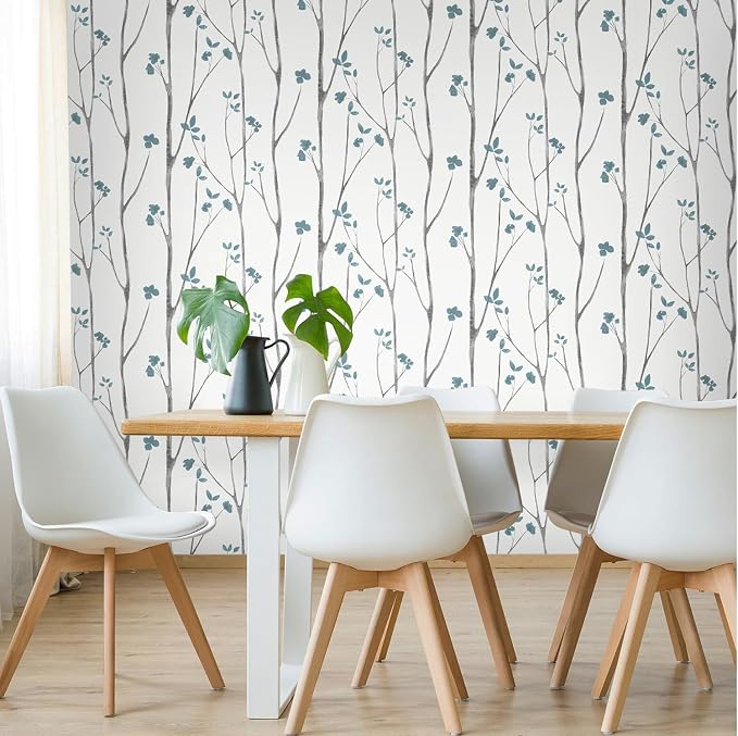 Timeet 16."x393.7"Blue Wallpaper Peel and Stick Wallpaper Leaf Wallpaper Floral