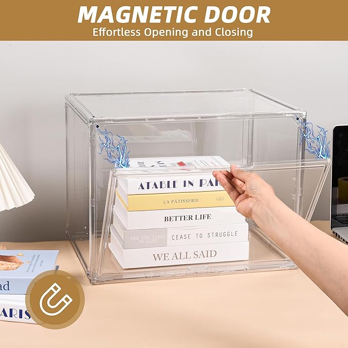 CELSOL Clear Acrylic Display Case – Stackable Storage Box with Magnetic Lid, Dustproof Organizer for Collectibles, Figures, Shoes, and Books – Large Size 14.2"x8.7"x10.6"