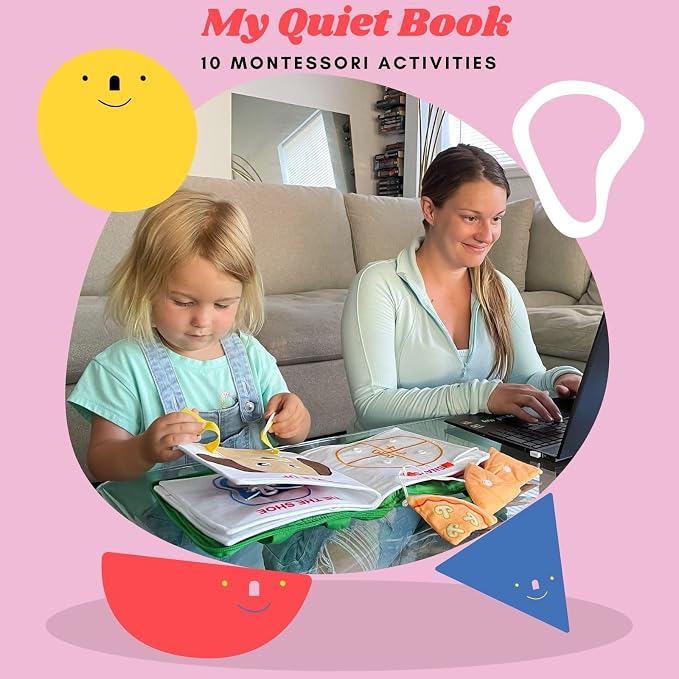 My Quiet Book, Toddler Plane Busy Board Book, All Parts Attached, Ages 2-4 | BAVY Montessori busy board, quiet book, car and airplane, 10 activities, ages 2 to 4, quiet time toy, birthday gift idea