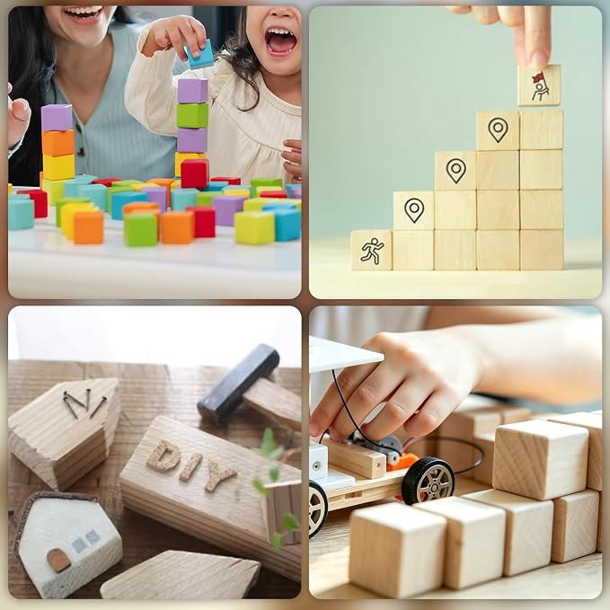 10Pcs Unfinished Wood Cubes,2Inch Wooden Blocks for Crafts | Blank Solid Wood Square Blocks for Painting, Craft Making, DIY,Building Model and Home Decor (10, 2 inch)