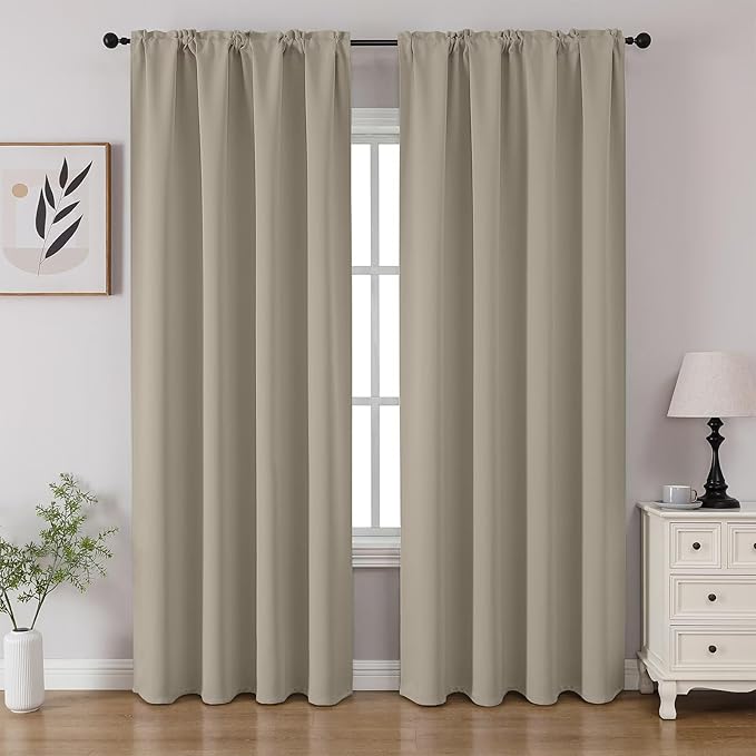 CUCRAF Light Beige Blackout Curtains 96 inch Length 2 Panels Set, Rod Pocket Room Darkening Drapes for Bedroom Living Room, Insulated Thermal Light Blocking Window Curtain (W52 x L96 Inch)