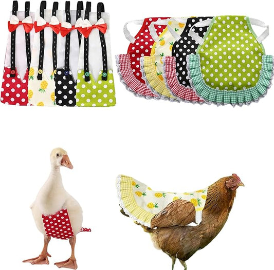 4-Pack Chicken Diapers Saddle Set for Hen with Bow Tie Reusable Handmade Washable Waterproof Inner Layer for Geese Duck Chicken- Stylish and Protective Poultry Clothes (4 Diapers+4 Saddles,Small)