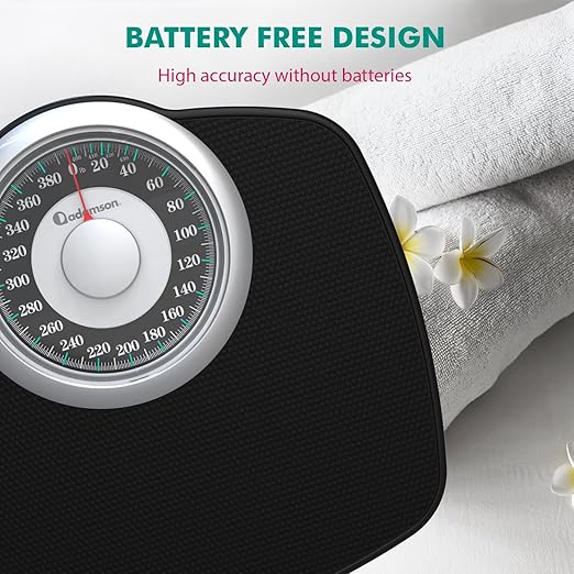 Adamson A25T Scales for Body Weight - Up to 400 LB - 5.3" Dial on 12.4" x 10.2" Platform - Anti-Skid Rubber Surface - High Precision Bathroom Scale Analog - Durable with 20-Year Assurance