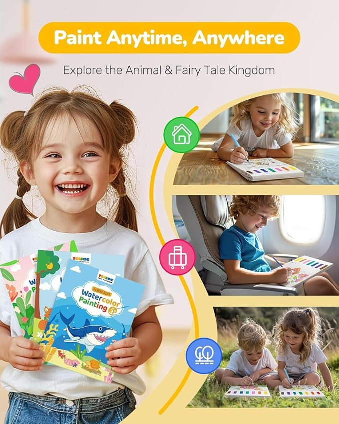TECJOE 3 Pack Paint with Water Coloring Books for Toddlers, Mess Free Watercolor Painting Set with 6 Brushes, Travel Art Craft Toys Birthday Gifts for Kids Ages 3-8, Princess, Dinosaur & Forest | Thick Watercolor Paper With 6 Brushes, Mess Free Travel ...