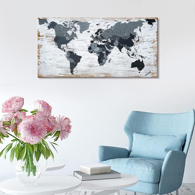 lagre size 36inchx71inch world map Canvas Wall Art Black Wall Decor Office Map