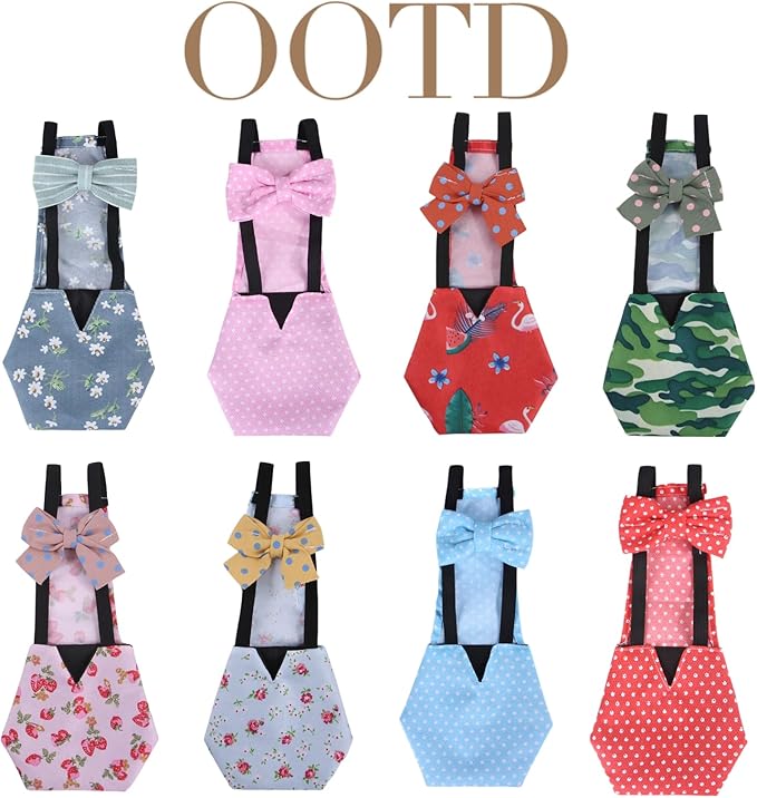 MANON ROSA Chicken Diapers Bantam Hens - Reusable 3-Piece Set with Bow Ties Poultry Nappies Washable Waterproof for Geese Pet Ducks Silkie (Floral XS)