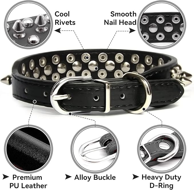 Spiked Dog Collar Soft Pu Leather Mushrooms Rivet Spike Studded Puppy Adjustable Pet Collars for Small Breeds (L, Brown)