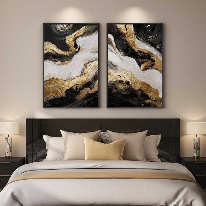 Framed Gold Abstract Wall Art Set of 2