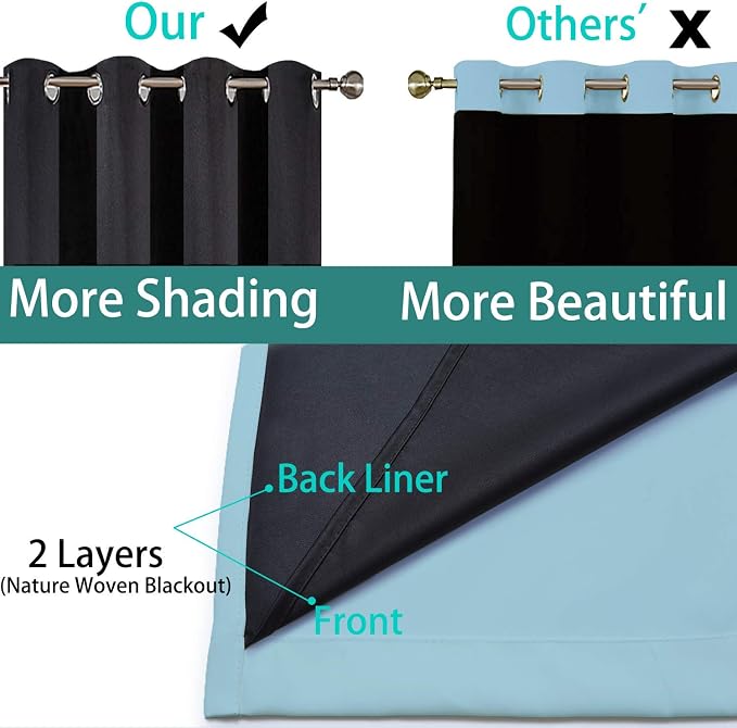 Yakamok 100% Blackout Lined Panels, Thermal Insulated Blackout Curtains